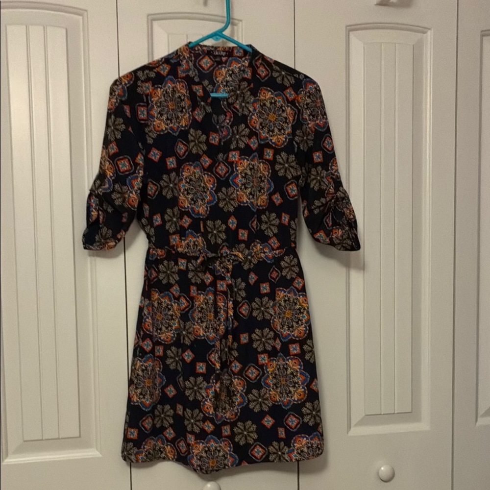 BeBop Orange and Black V-Neck Puff Sleeve Mini Dress